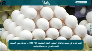 تغير جديد في سعر كرتونة البيض اليوم الجمعة 25-7-2025.. تعرف على السعر المحدث في بورصة الدواجن
